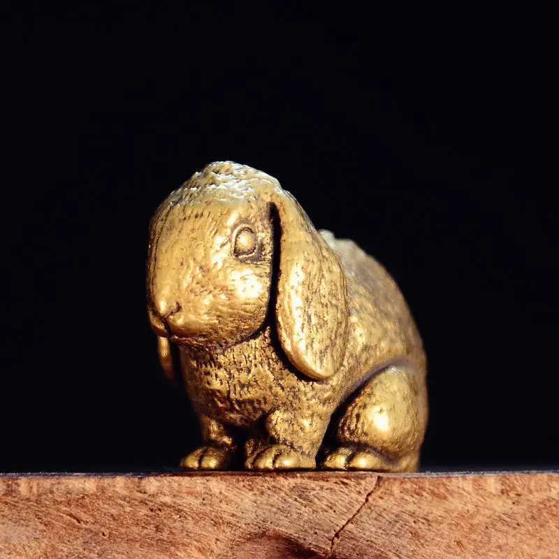 Cute Big Ears Rabbit Small Statue Retro Brass Animal Desktop Ornaments Vintage Miniatures Figurines Home Decoration Crafts Gift