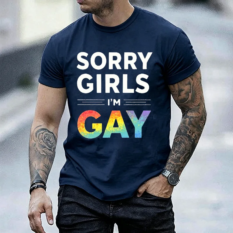 Mens Short Sleeve T Shirt Sorry Girls I'm Gay Rainbow Graphic Tee Pride LGBTQ Casual Crew Neck Tops For Festival Daily Wear