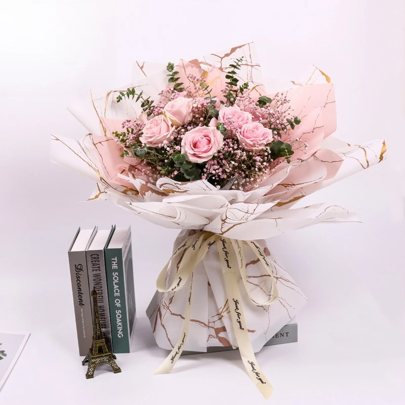 20pcs Golden Marble Pattern Flower Wrapping Paper Matte Waterproof Floral Packaging Materials Festival Gift Bouquet Craft Papers