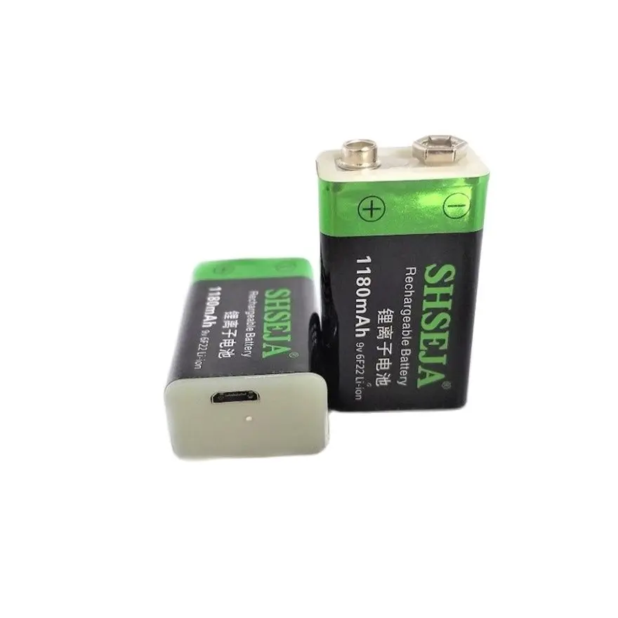 2pcs/lot 1180mAh USB 9V lithium battery 6F22 rechargeable battery detector toy rechargeable battery