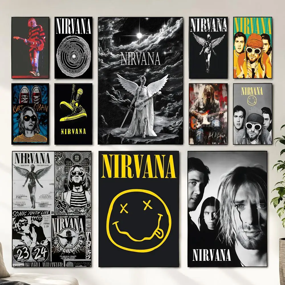 Hot Classic Music Band N-Nirvana Poster HD Home Decor Sticky Wall Waterproof Home Living Room Bar Aesthetic Decor