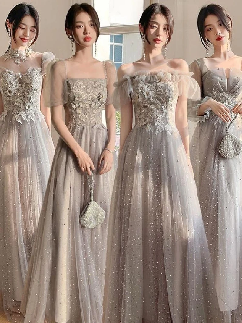 

ey Maidsmaid Dr Long Sve Evening Gown Wedding Slimming High End Faionable Women's Summer New Arrival