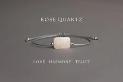 Rectangular faceted rose quartz jewelry January birthstone Cute natural stone bracelet Exquisite rope bracelet