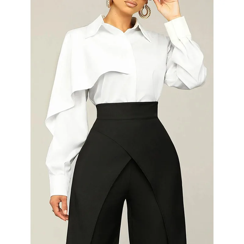 

Tinaa Formal White Shirts Female 2026 Stylish Turn Down Collar Long Sleeve Button Down Simple Classic T-shirt Top 186390