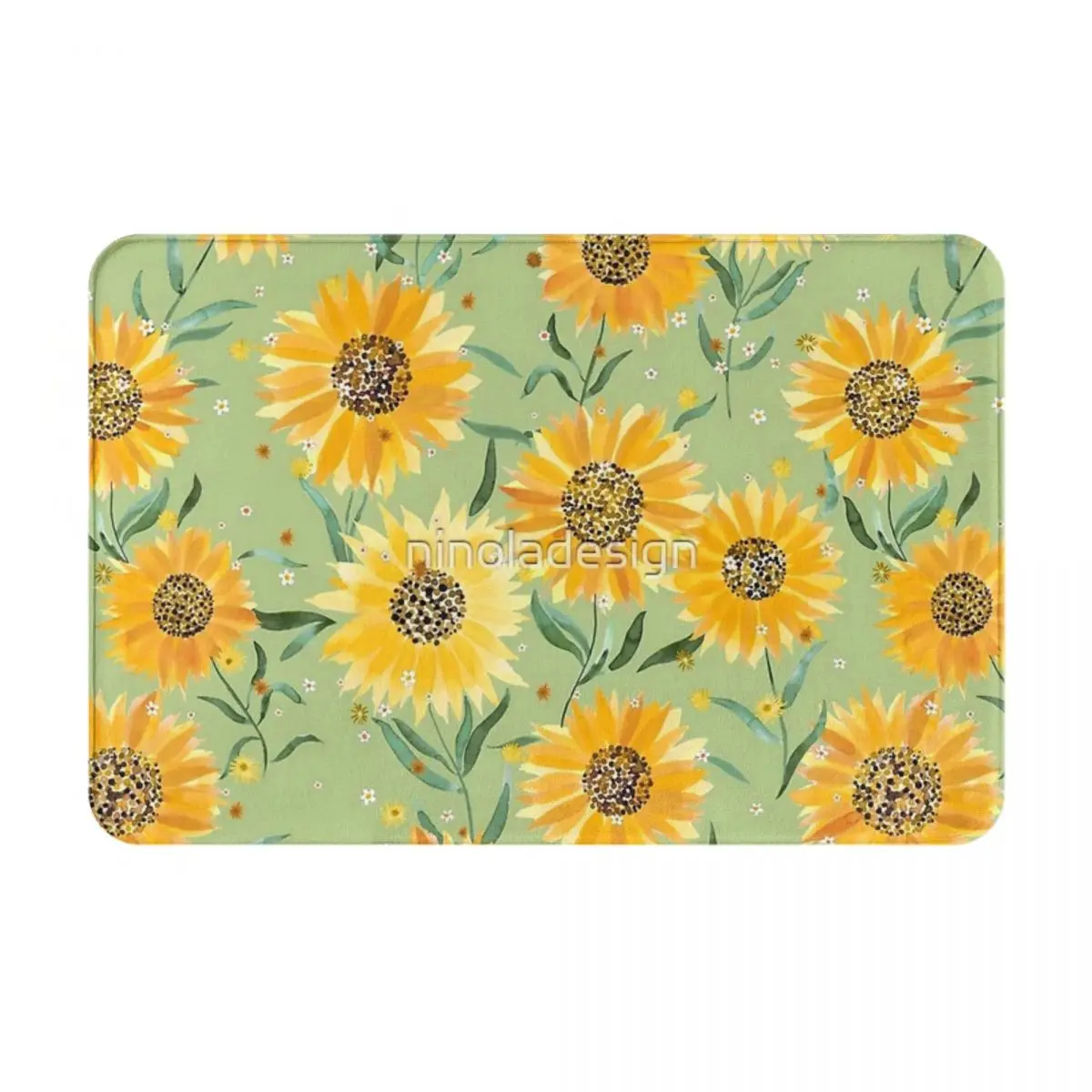 Green Summer Sunflowers Watercolor Facecloth Non-Slip Floor Mat EmbroidererThick And Comfortable, Durable Foot Mats