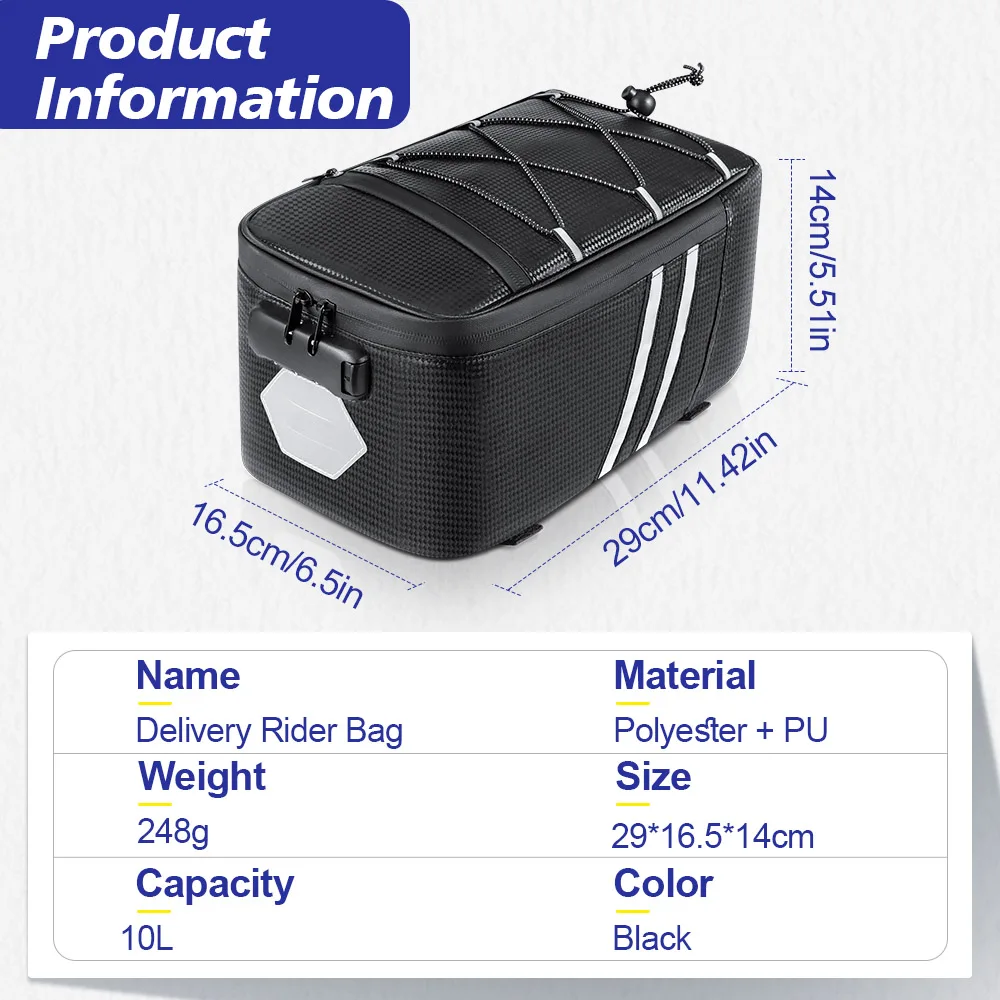 Password Lock Bicycle Rear Seat Bag MTB Bike Rack Bag Trunk Pannier Large Capacity Cycling Waterproof Travel Bag ﻿