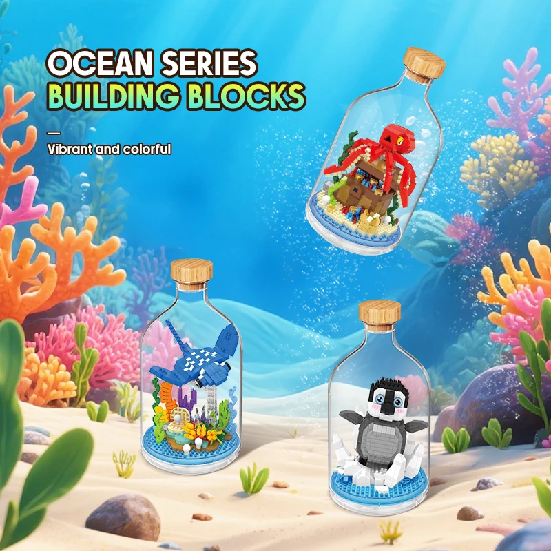 Building Blocks Assembly Animal Series Creative Children's Toys Bottled Seahorse Educational Model Toys for Kid Birthday Gifts
