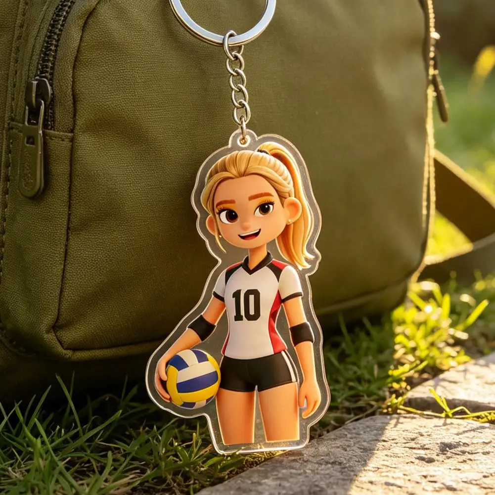 Acrylic Volleyball Pendant Volleyball Girls Keychain Acrylic Volleyball Girl Keychain Cartoon Player Car Key Ring for School