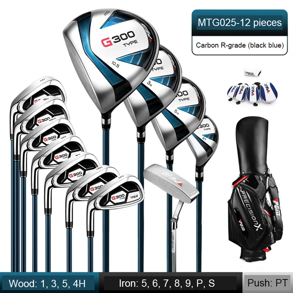 PGM 12pcs Club Set with Golf Bag,Men Left Hand Titanium Alloy Carbon Iron Wood Driver Rod,G300 Swing Putting Cutter Sand MTG025