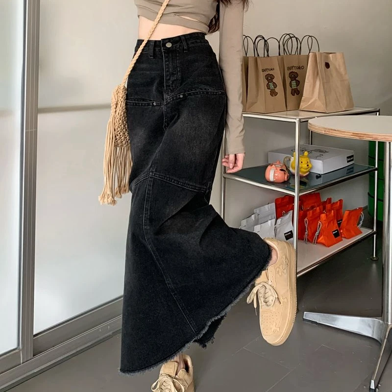 Denim Skirts Women High Waist Distressed Vintage American Streetwear Ulzzang  Students Spring Chic Trendy Gothic Faldas
