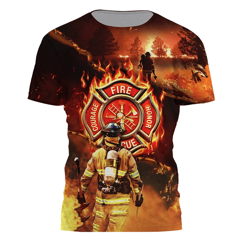 Fire Hero Summer Tough Guy Men's T-shirt 3d Three-dimensional Print Large Size Loose Short Sleeve Street Fashion Personality Top