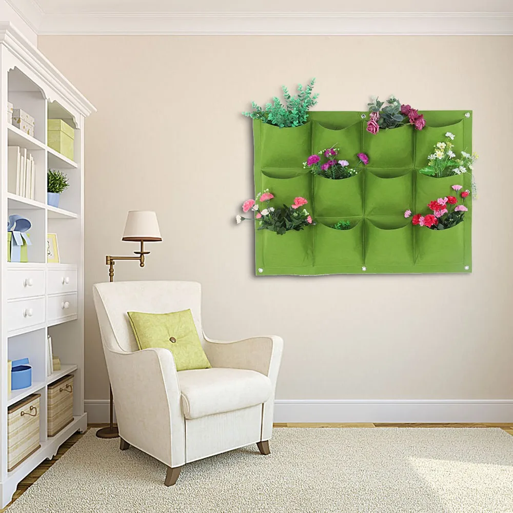 12 Pockets Hanging Wall Planter Bag Felt Breathable Vertical Wall Planter Easy To Hang Reusable Vertical Planter Bag