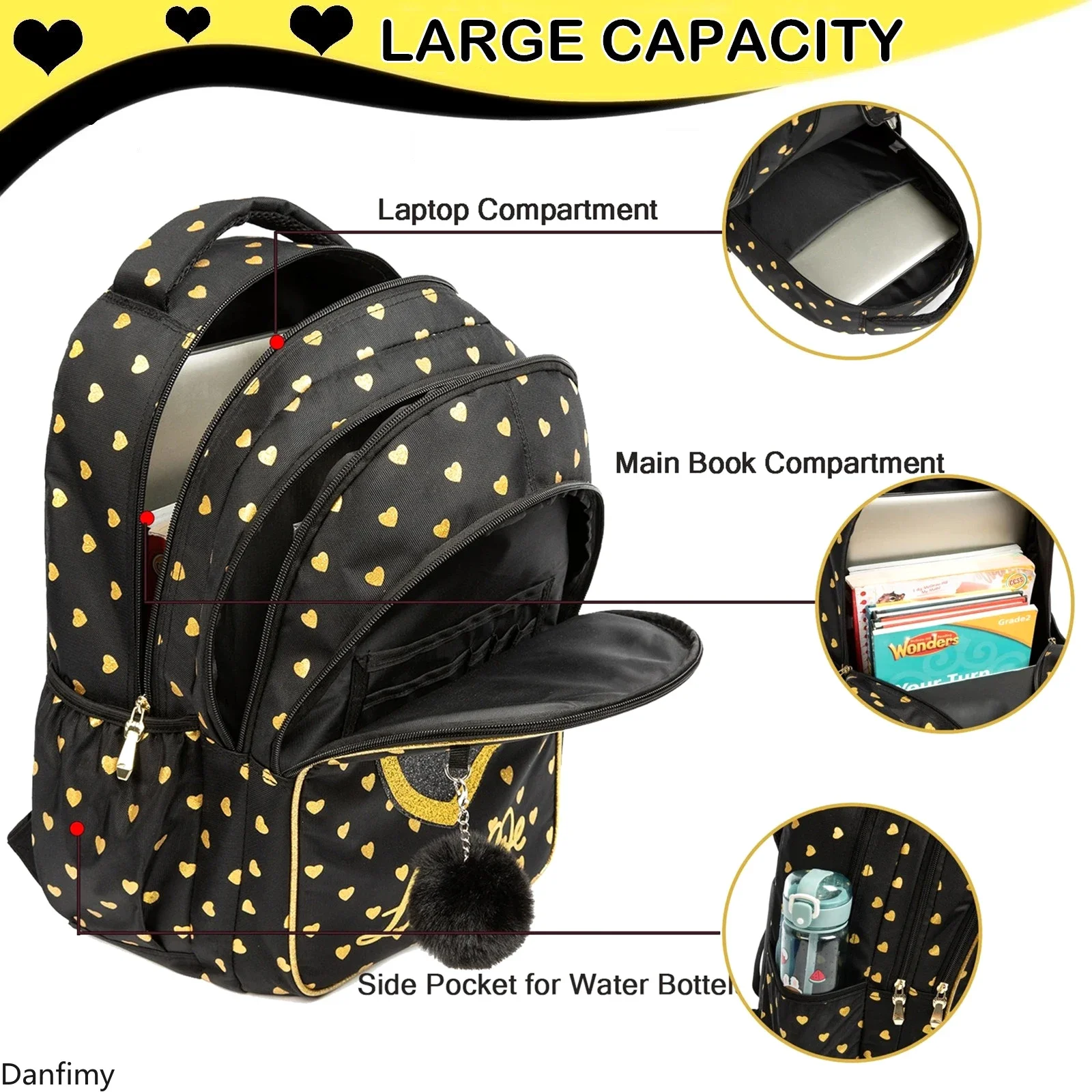 Bunnyfly Childrens School Backpack Primary Schoolbag Waterproof Book Bags Kids Backpack Set with Lunch Bag and Pencil Case