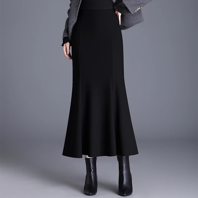 

Ele High Waist Slim Fit Bla Fi Tail Skirt Women's Autumn Winter New Sle Polyester Fiber Home Ci Commute Casual