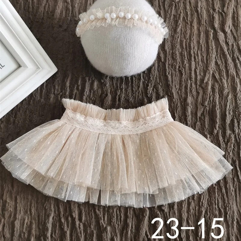 2024 Newborn Photography Accessories Clothing Cute Princess Pearl Lace Headband +Fluffy Skirt Baby Photo Shooting Props Outfits