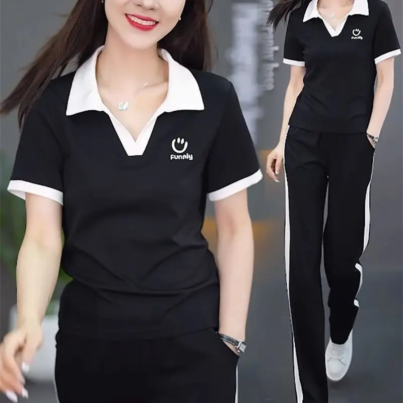 Summer New Loose and Fashionable Casual Suit for Women Slim and Stylish Age Reducing Short Sleeved Two-piece Set