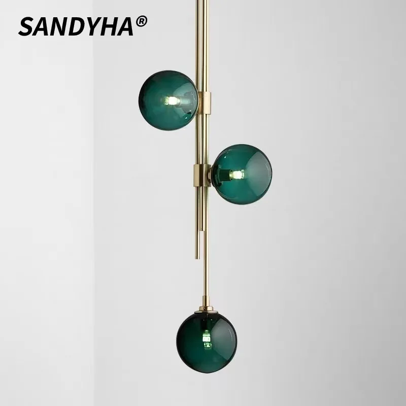 

SANDYHA Nordic Iron Pendant Lights Glass Ball Lampshade Design LED Lamp Living Room Decoration Bedroom Bedhead Lighting Fixtures