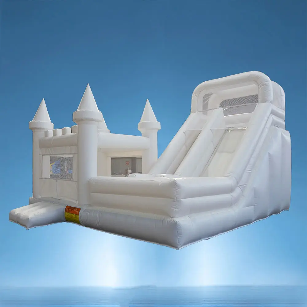 Inflatable White Wedding Bounce House With Blower, PVC Bouncy Castle Bouncer Suitable For Weddings, Birthdays, Parties