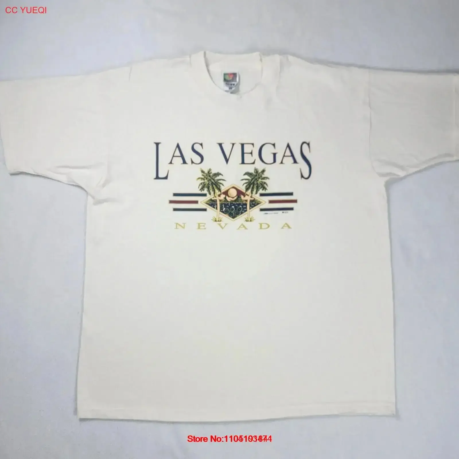 

Винтажная футболка Las Vegas Nevada, мужская, размер XL, бежевые, с короткими рукавами, Y2K, винтажная, слегка модная, дышащая