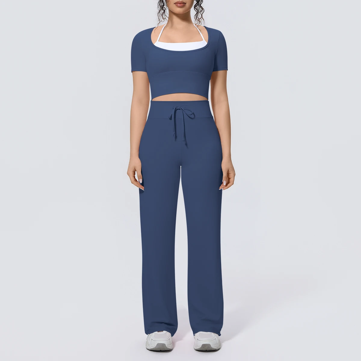 Rooftrellen New Yoga Suit for Woman Quick Drying T-Shirt Summer Breathable Fitness Sports Drawstring Yoga Pants Gym Sports Set
