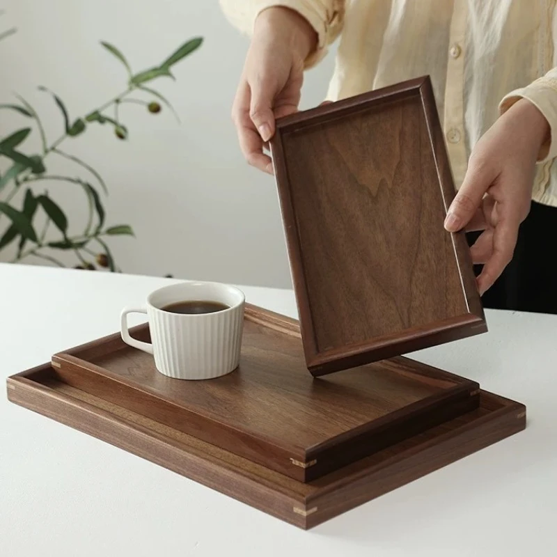 Black Walnut Wood Tray Rectangular Japanese-Style Solid Wood Tea Tray Dessert & Fruit Plate Home Breakfast Tray Wooden Tableware