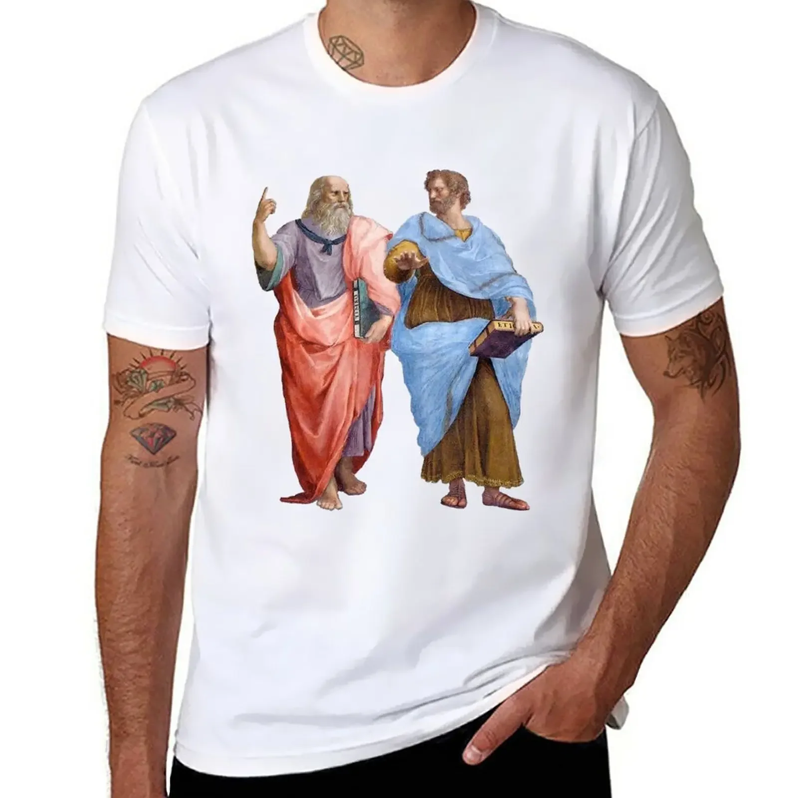 Plato and Aristotle T-Shirt Short sleeve tee plus size tops anime clothes men clothings