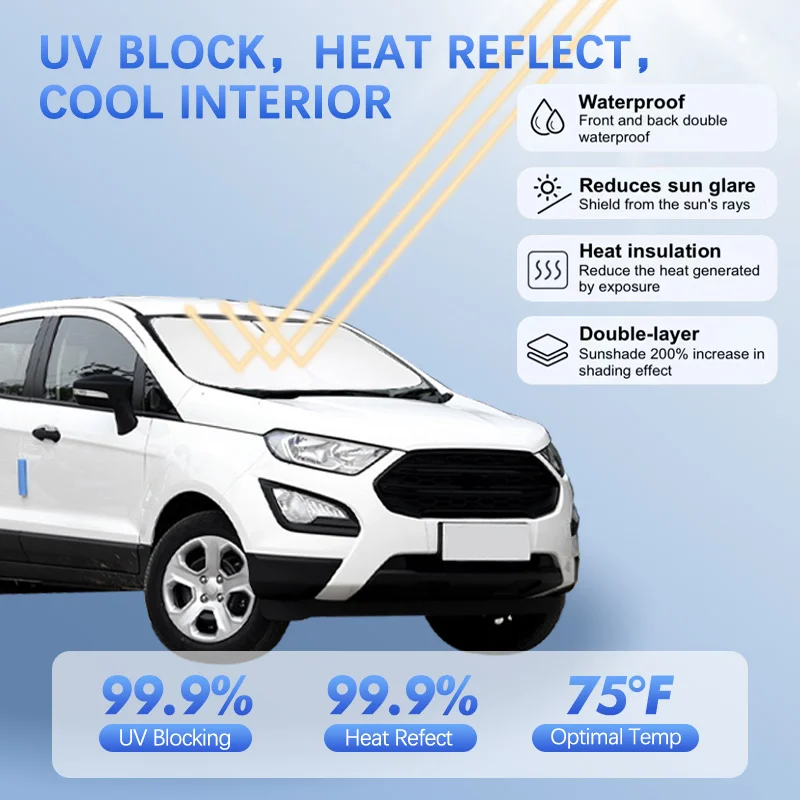 Parasol para parabrisas de coche para Ford Ecosport 2013-2019, parasol, Protector de visera, bloques de rayos UV, accesorios de verano para coche