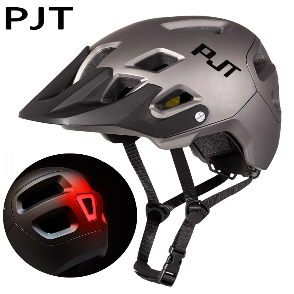 PJT New Helmet Cycling MTB Men Women Bicycle Helmet With Rechargeable LED Light Helmets Ultralight Mountain Road Bike Helmet