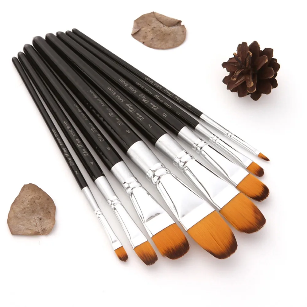 8Pcs Wood Paint Brushes Set Multipurpose Flat Shape Paint Brushes Practical Lightweigt Watercolor Paint Brushes