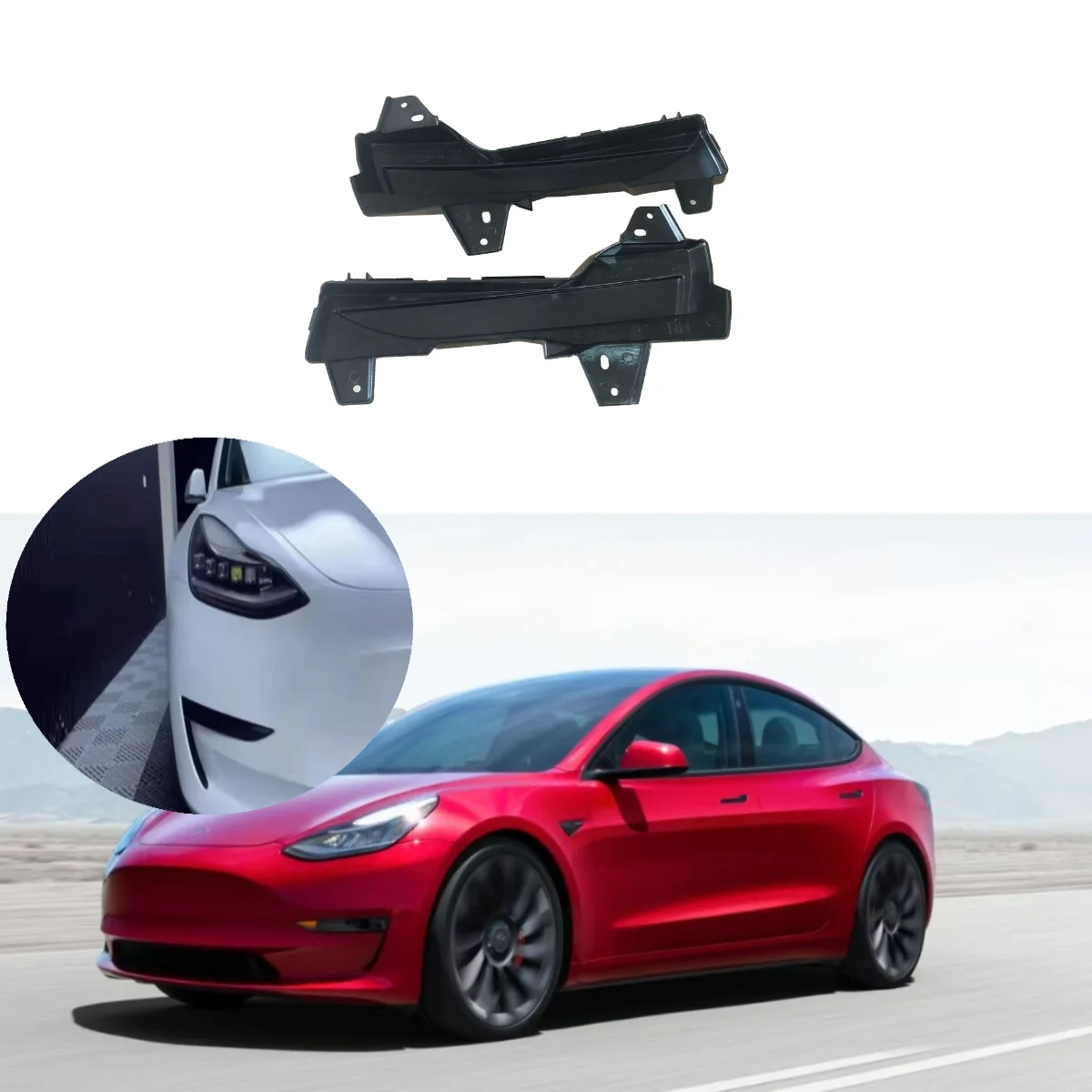 

For Tesla MODEL 3/MODEL Y Front Bumper Fog Light Cover Fog Light Black Reflective Decorative Frame