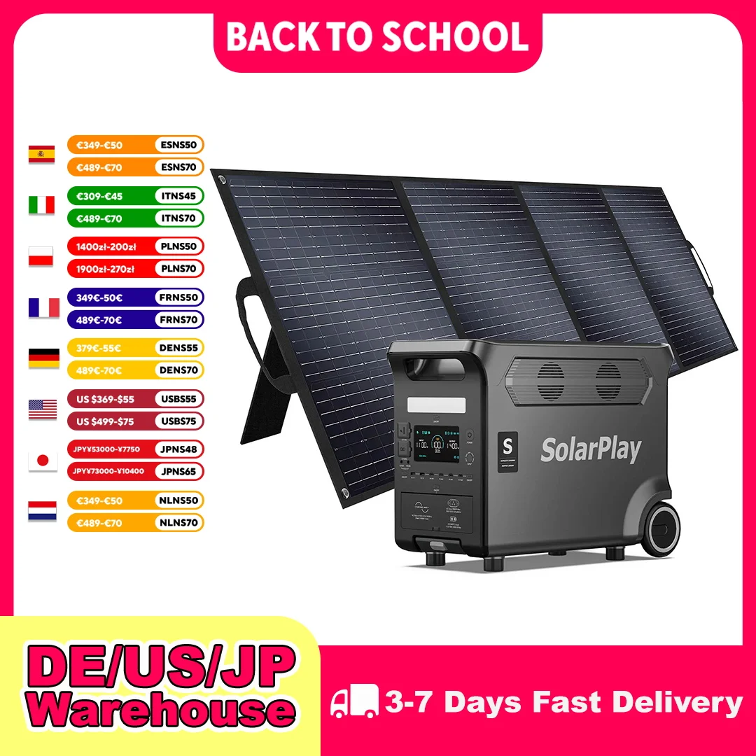 SOLARPLAY Stromgenerator Q3600 Lifepo4 Batterie 400 W Solarpanel Haus Kit Notfall-Photovoltaik-Panels zusammenklappbar für Camping