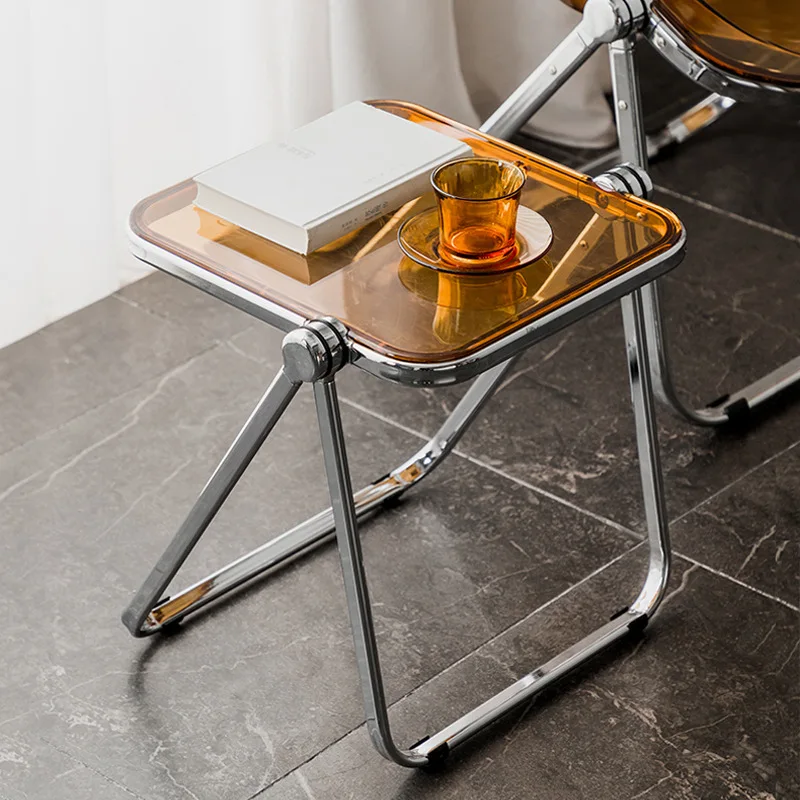 طاولة قهوة شفافة قابلة للطي، أثاث منزلي، طاولة منخفضة من الأكريليك العصرية، طاولة حافة أريكة محمولة وخفيفة الوزن