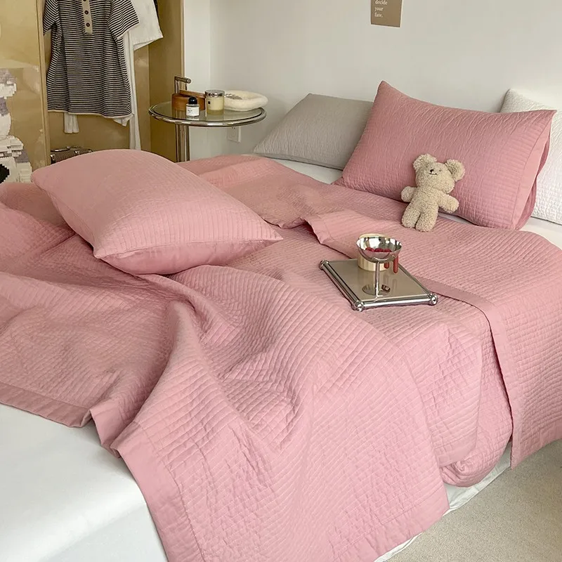 

100% Cotton Washed Quilt Bedspread Set, Lightweight Breathable Bed Cover with Pillowcase, 1PC/3PCS Bedding Set for All Season