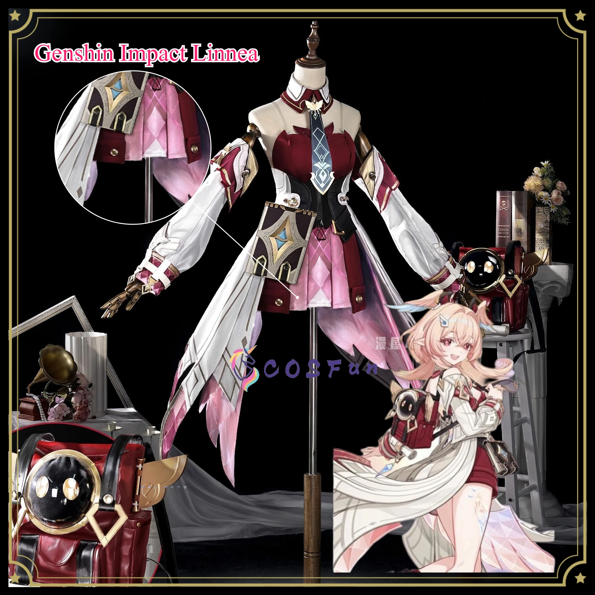 Disfraz de Cosplay de Linnea de Genshin Impact, Uniforme Sexy y Encantador con Bolso, Traje para Juego de Roles en Fiestas de Halloween para Mujeres COSFun