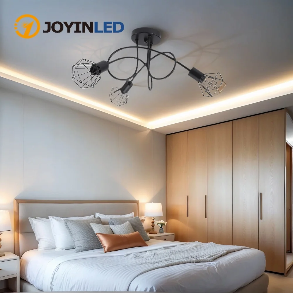 

Metal Chandelier Modern Ceiling Lamp Minimalist Suspended Lighting Cage-shaped Lampshade E14/E27 Base for Dining Room Chandelier