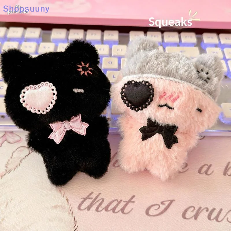 [SU]Cute Cartoon Plush Kitty Keychain Kawaii Black Cat Pink Cat Doll Backpack Decoration Pendant Bag Charm Key Ring Accessories