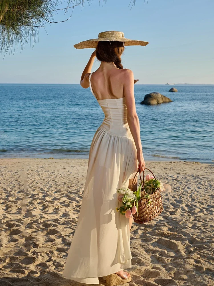 Vestido dobrável feminino malha em camadas bainha irregular sem costas sem mangas zip verão tendência férias festa doce mini bodycon