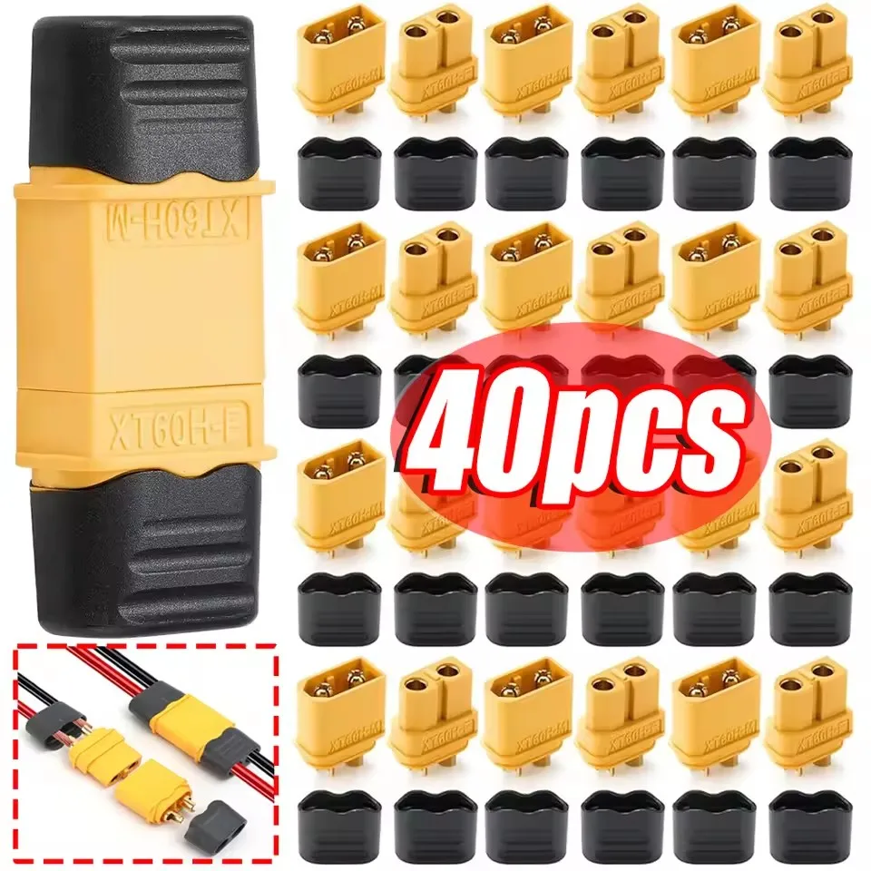 10 Pair XT60H (XT60 Upgrade) Connectors, XT60H Male Female Bullet Connectors Plugs with Sheath for Lithium Battery RC Planes Car