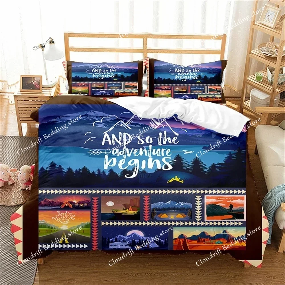 Natural Landscape King Queen Duvet Cover Campfire Camping Bedding Set Teen Adults Night Sky Forest Scenery Polyester Quilt Cover