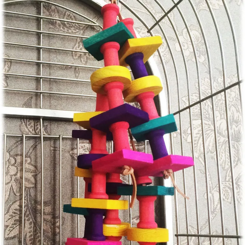 2pcs,Rainbow Building Blocks Bite String Toys, Chewing Toys for Small Medium and Large Parrots