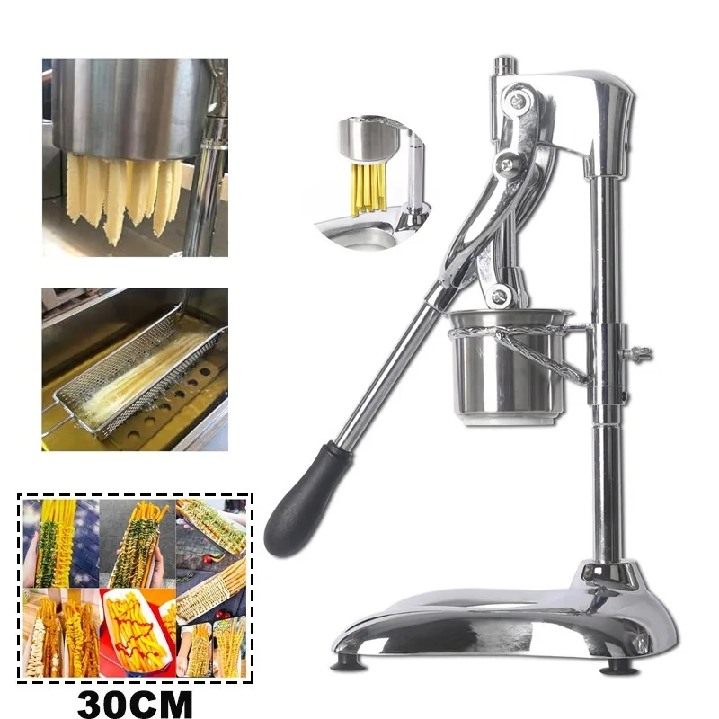 Manual French Fries Maker 30cm Fried Potato Strips Squeezers 12 Holes Stainless Steel Mashed Potato Extruder with Fried Basket