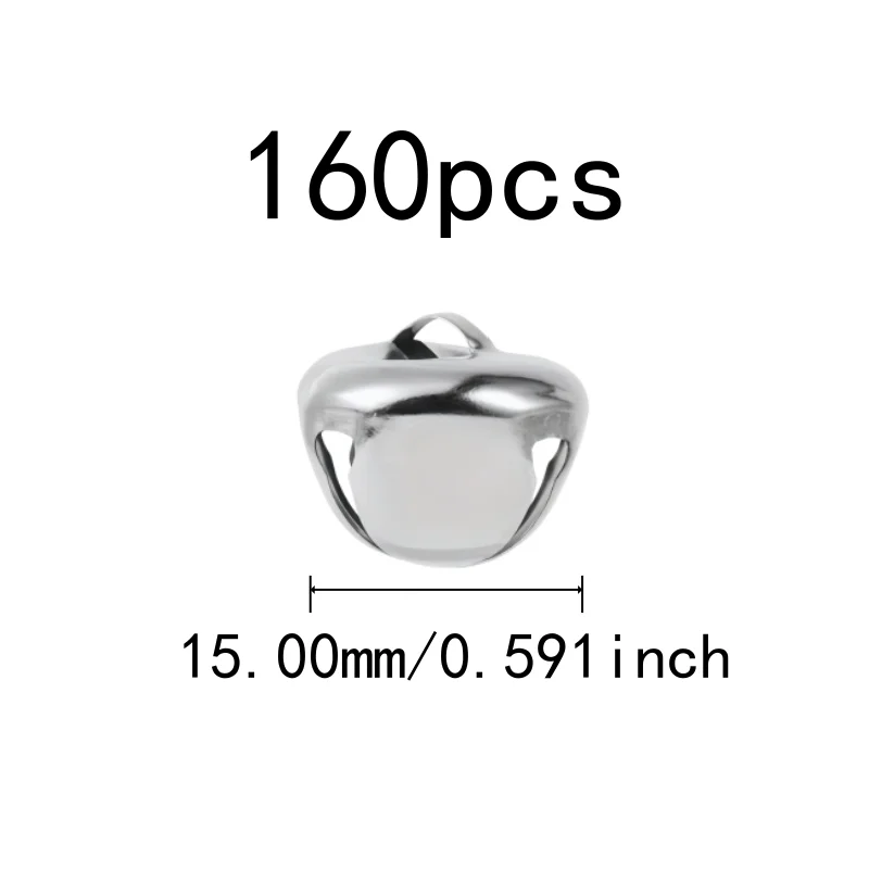 160 pcs 15mm Christmas Decoration Bells for Home Hanging Ornament, Small Delicate Size, Clear Crisp Sound, Silver