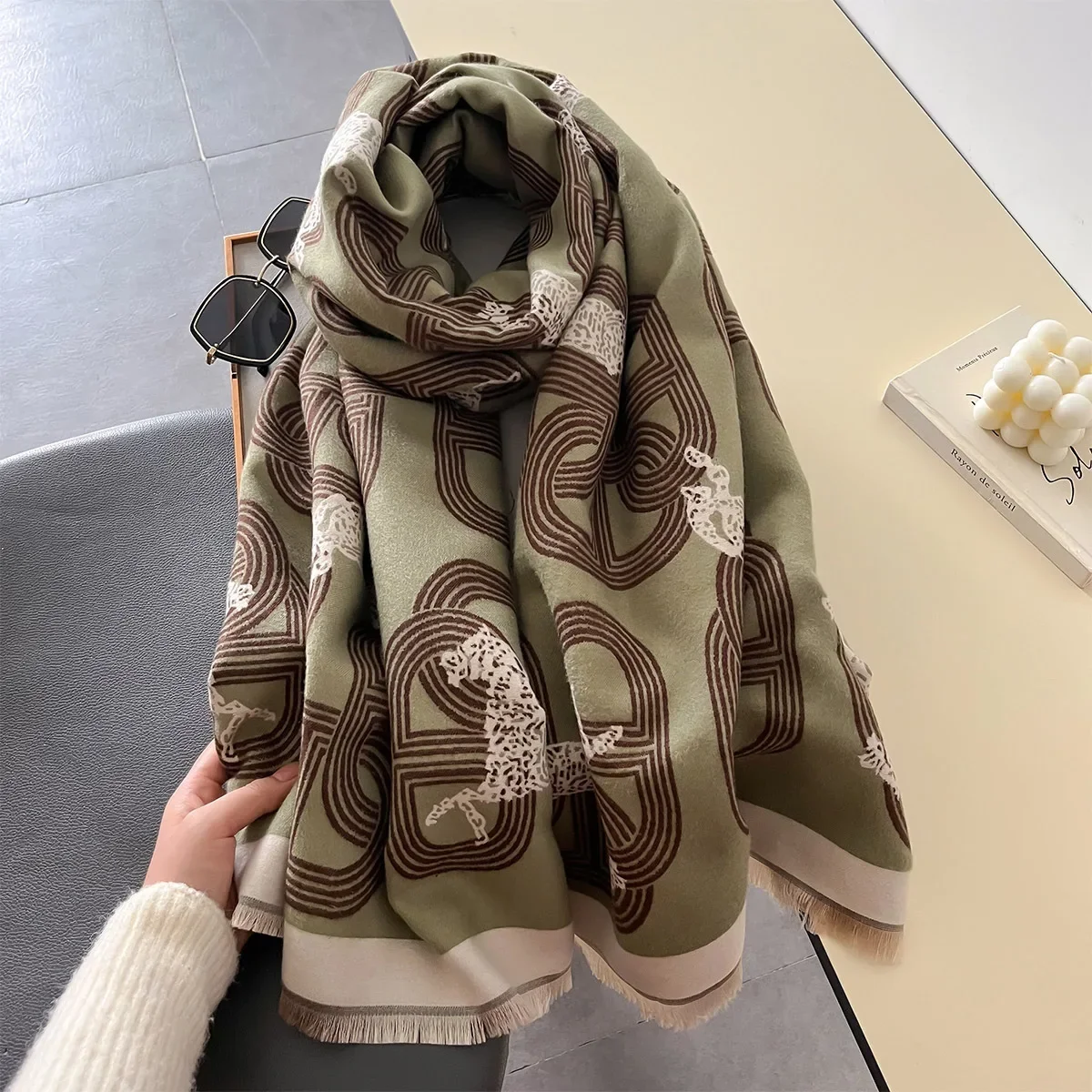 2024 luxus Pferd Druck doppelseitige Frauen Winter Kaschmir Schal Dicke Warme Schal Wraps Pashmina Weiche Wrap Weibliche