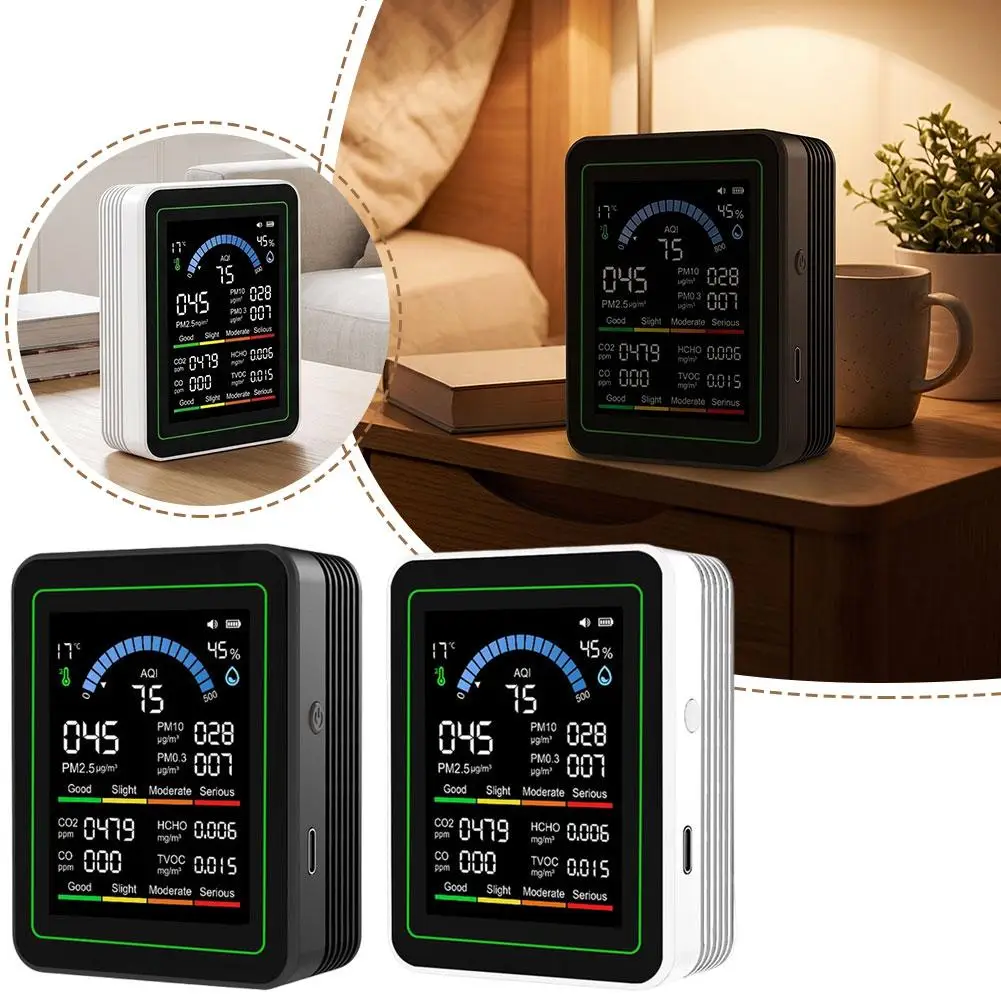 Smart Air Quality Monitor CO2 Monitor Formaldehyde Detector PM2 5 Gas Analyzer Temperature Humidity Tester Home Detectors 1PCS