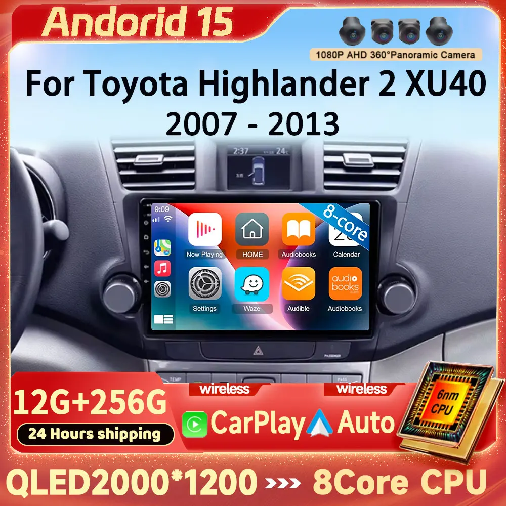 

Android 15 для Toyota Highlander 2 XU40 2007-2013 Carplay Auto 2K экран автомобильный радиоприемник мультимедийный плеер WIFI + 4G авторадио стерео