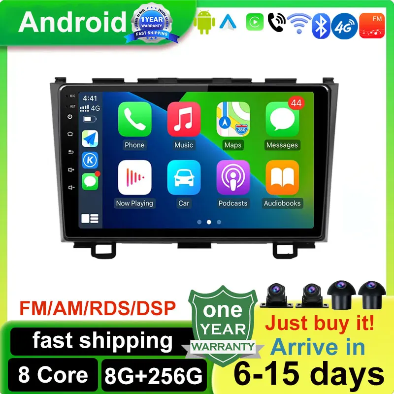 

9" Carplay Android 14 DSP Car Radio Auto Stereo Player WiFi GPS Navigation For Honda CRV CR-V 2006-2011