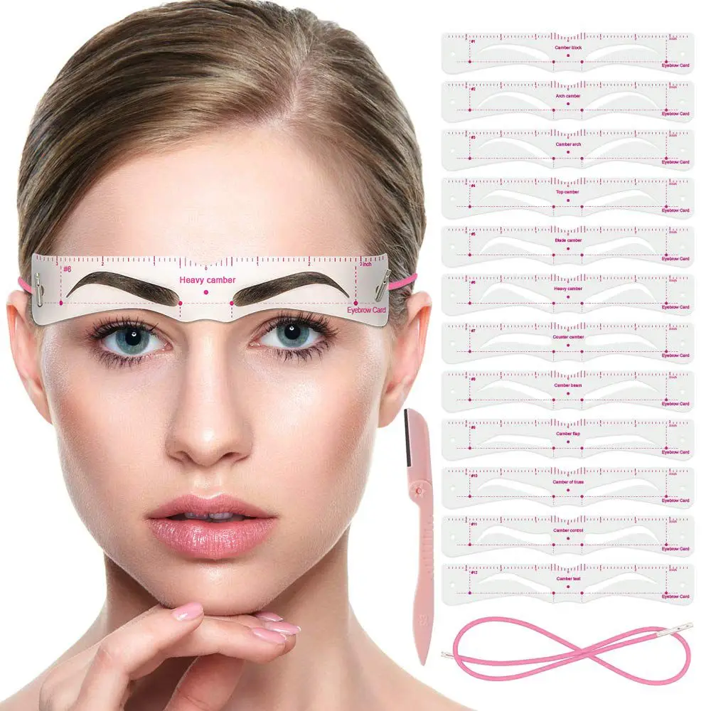 14 Pcs/set Fashion Hot Eyebrow Shaper Kit Eyebrow Razor Stencil Template Easy to draw eyebrow Reusable DIY Grooming Cosmetics