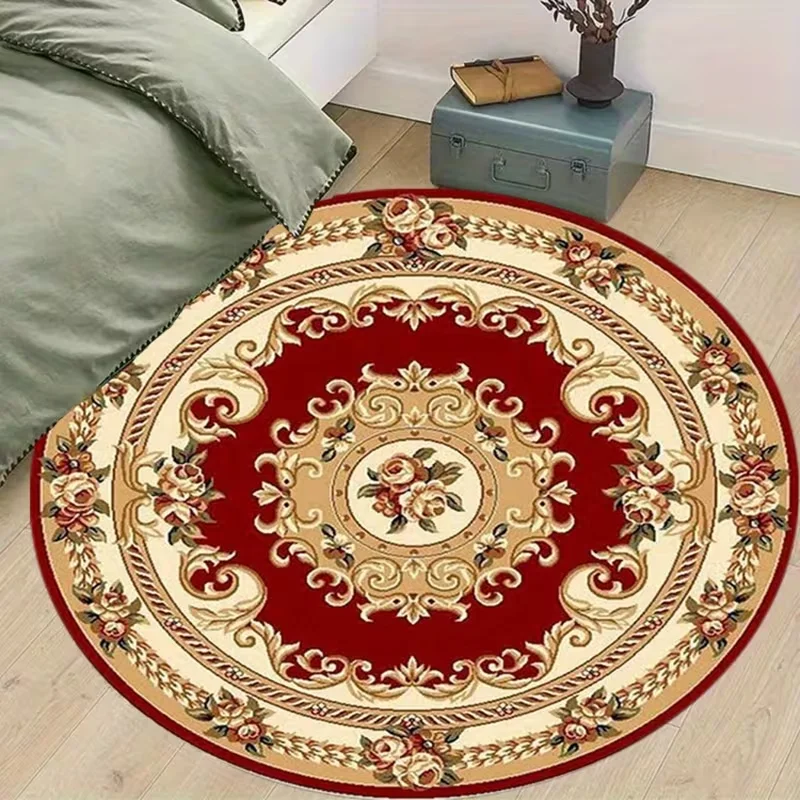 Vintage Bohemian Multicolor Floral Round Rug Non Slip Soft Circular Floor Mat Ethnic Mandala Flower Pattern For Living Room