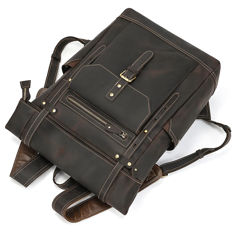 Zaino da uomo in pelle Crazy Horse Zaino da viaggio in vera pelle Borsa da viaggio per laptop per uomo Zaini da uomo da 14 15 pollici da uomo