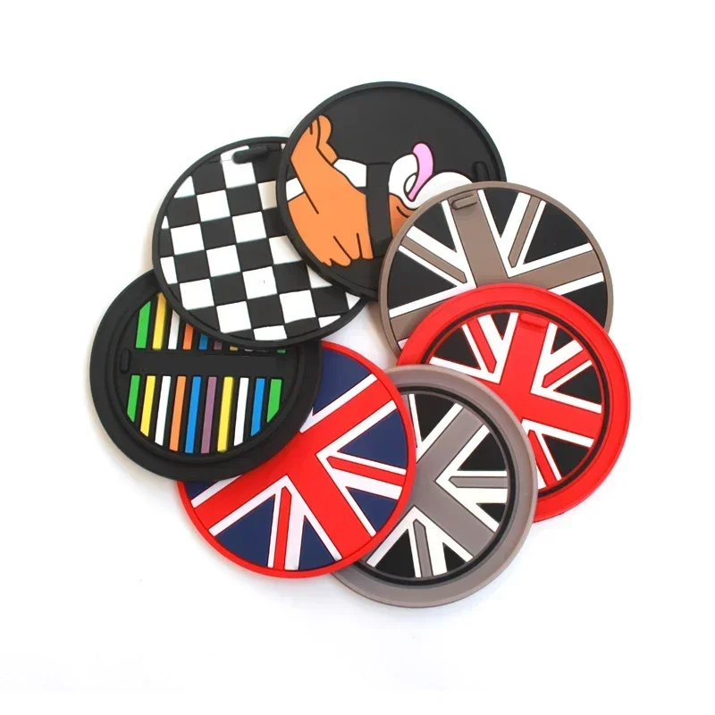 2PCS/SET For Mini Cooper 65mm 72mm 77mm Car Cup Cushion Cushion Storage Groove Coaster Auto Non-slip Mat Pad